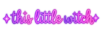 glittery neon witchy cursive logo